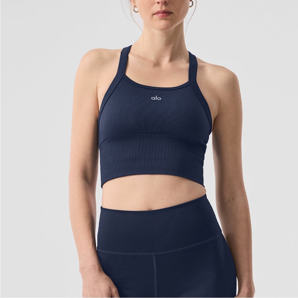 Alo Yoga Seamless ribbed favorite bra tank in Navy. Size L (12-14)!